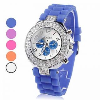 Womens Diamand Case Silicone Band Quartz Analog Wrist Watch (Assorted Colors)