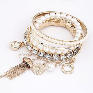 Womens Basic Pearl Gem Layered Bracelet