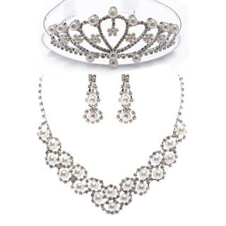 Alloy With Rhinestone / Imitation Pearls Womens Jewelry Set Including Necklace,Earrings,Tiara