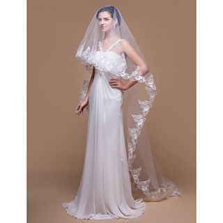 One tier Chapel Wedding Veils With Lace Applique/Finished Edge (More Colors)