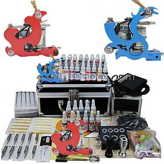 2 Tatoo Guns Kit with LCD Power Supply and 28 Color Ink