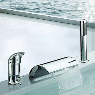 Two Handles Waterfall Contemporary Widespread Chrome Finish Tub Faucet With Handshower