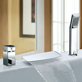 Two Handles Contemporary Waterfall Chrome Finish Widespread Tub Faucet With Handshower