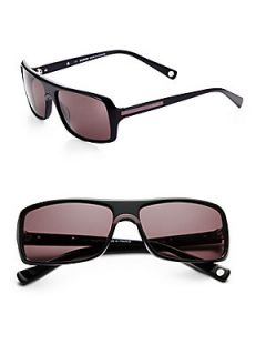 Rectangular Metal & Acetate Sunglasses   Black