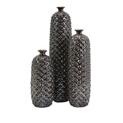 Ceramic Regent Deep Diamond Textured Bottles (set Of 3)