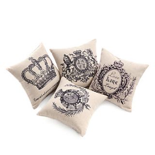 Set of 4 Retro Crown Series Decorative Pillow Cover
