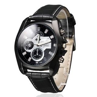 Mens Casual Style Black PU Band Quartz Wrist Watch