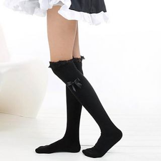 Pure Color Cotton Classic Lolita Stockings with Ribbon (2 Colors)