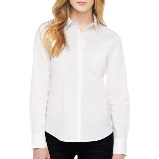 LIZ CLAIBORNE Long Sleeve Button Front Shirt   Tall, White