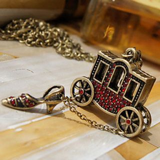 Womens Vintage Crystal Diamond Carriage Necklace