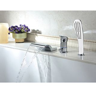 Chrome Finish Contemporary Waterfall Widespread Tub Faucet With Hand Shower