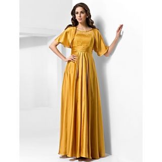A line Scoop Floor length Satin Evening Dress With A Wrap