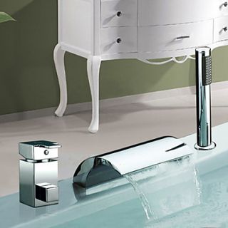 Chrome Finish Waterfall Widespread Two Handles Contemporary Tub Faucet With Handshower