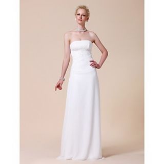 Sheath/Column Floor length Chiffon Wedding Dress With Beaded Appliques