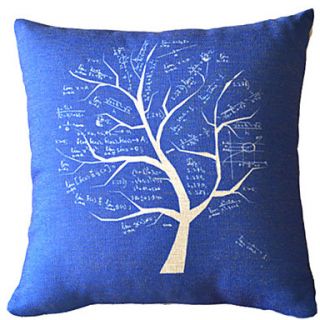 Classic Blue Tree Cotton/Linen Decorative Pillow Cover