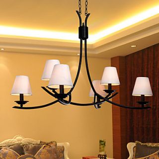 60W Contemporary Chandelier with 6 Lights and Fabric Shade