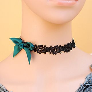 Womens Gothic Black Slim Lace Lake Blue Bow Necklace