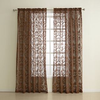 (One Pair) Classic Geometric Brown Sheer Curtain