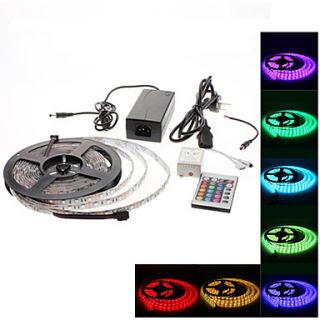 Waterproof 5M 300x5050 SMD RGB LED Strip Light with 24 Button Remote Controller and AC Adapter Set (100 240V)