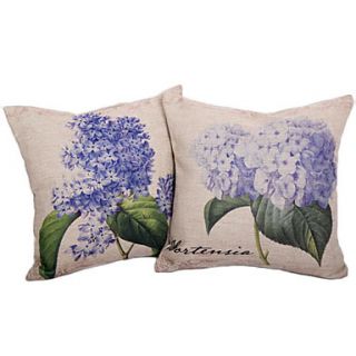 Set of 2 Country Hydrangea Cotton/Linen Decorative Pillow Cover