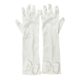 Flower Girls Satin Fingertips Wrist Length Wedding Gloves With Bow