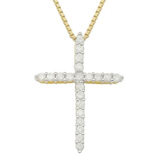 CT. T.W. Diamond Cross 14K Yellow Gold Over Sterling Silver Pendant, Womens