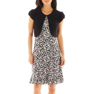 Print Dress with Cap Sleeve Jacket, Black/White