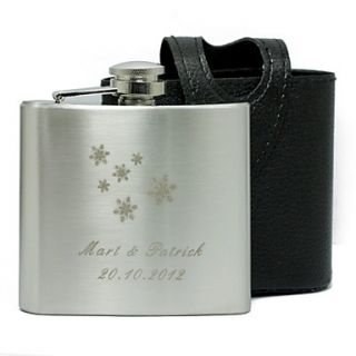 Personalized Snow Design 5 oz Flask with Leather Holder