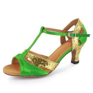 Customized Womens Satin T Strap Latin / Ballroom Dance Shoes With Buckle(More Colors)