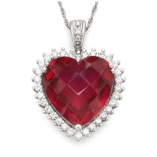 Lab Created Ruby Heart Pendant, White, Womens