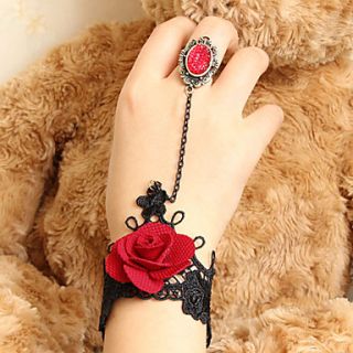 Handmade Blooming Rose Black Lace Gothic Lolita Ring Bracelet