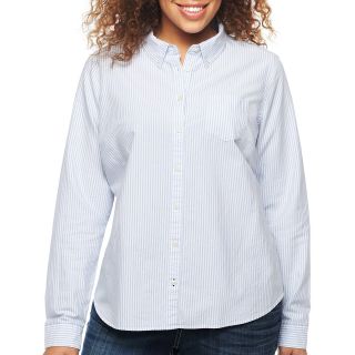 Woven Oxford Striped Shirt   Petite, Blue