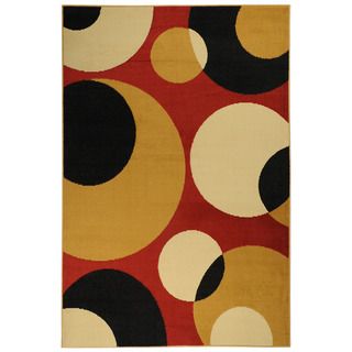 Paterson Collection Contemporary Abstract Circles Red Area Rug (5x 7)