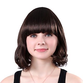 Capless Short High Quality Synthetic Brown Curly Full Bang Wings
