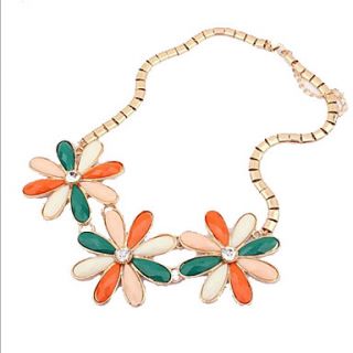 Womens Summer Big Colorful Flowers Short Necklace