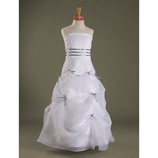 A line Spaghetti Straps Floor length Organza Satin Junior Bridesmaid Dress