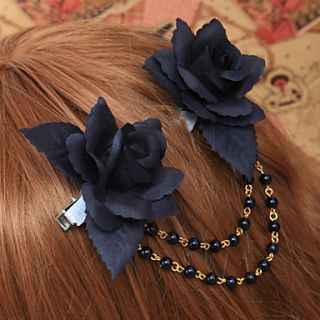 Handmade Black Rose Cotton Gothic Lolita Headpiece with Beads Chains