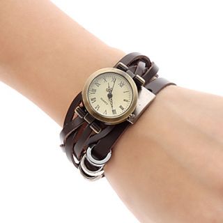 Womens Quartz Analog Brown Leather Band Bracelet Watch