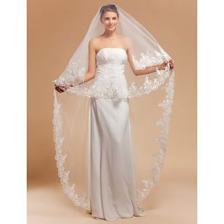 One tier Chapel Wedding Veils With Lace Applique/Finished Edge