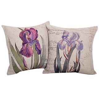 Set of 2 Country Floral Cotton/Linen Decorative Pillow Cover