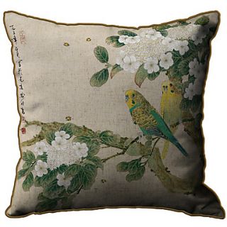 Parrot Pattern Print Linen Decorative Pillow Cover