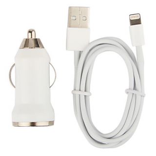 Tiny Car Charger with 100cm Apple 8 Pin Cable for iPhone 5,iPod (DC12 24V,1A)