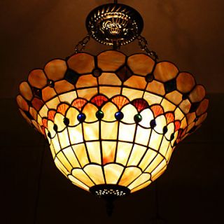 40W Classic Tiffany Pendant Light with Nature Shell Material Integrated Shade(Chain Adjustable)