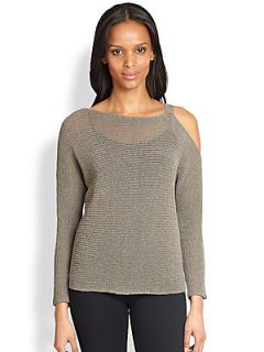 Eileen Fisher Cutout Ribbed Linen Pullover   Olive