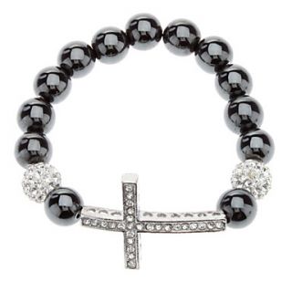Cross Hematite Diamond Ball Bracelet