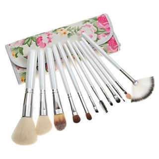 12PCS White Handle Makeup Brush Kits With Peony Flower Pouch