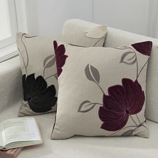 Set of 2 Red Black Embroidery Polyester Decorative Pillow Cover