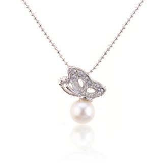 Butterfly With Faux Pearl Rhinestone Pendant Necklace
