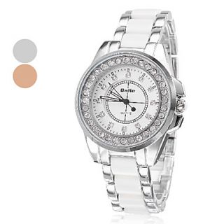 Womens Diamante Round Case Silver Alloy Band Quartz Analog Wrist Watch (Assorted Colors)