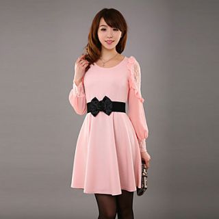 Womens Lace Detail Skater Dress with Belt